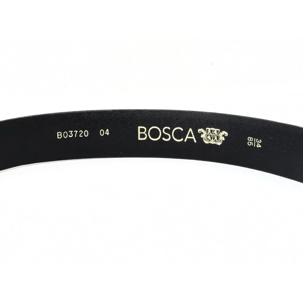 Bosca Men's Black Leather‎ Plaque Buckle Belt Size 34 Italian Dress Belt Work